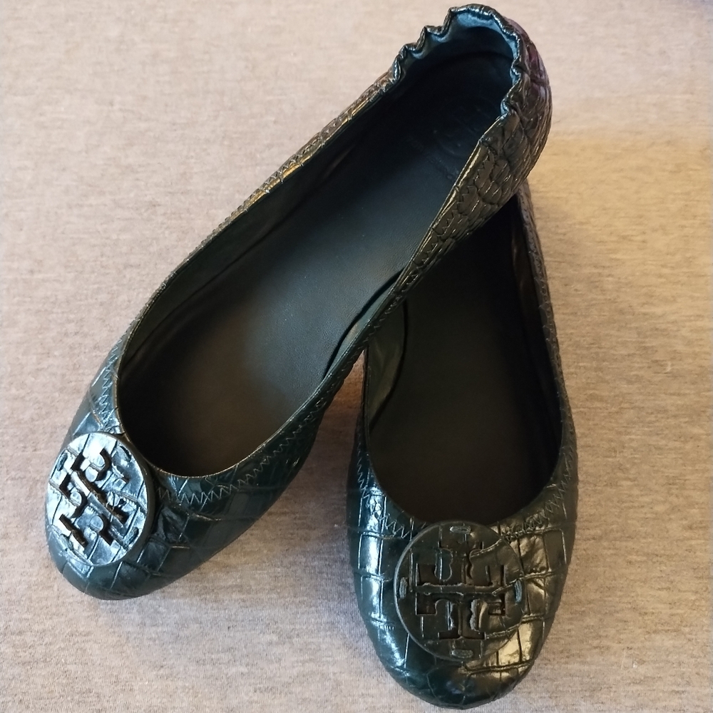 Tory Burch Minnie Travel Ballet With Leather Logo Flats Soft Crocco Emboss - 8.5